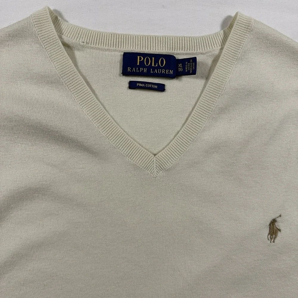Polo Ralph Lauren Sleeveless Soft Cream Sweater Vest 100%‎ Pima Cotton Size XL